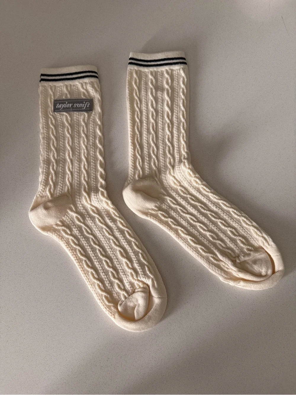 Taylor Swift Folklore Cream Cable-Knit Crew Socks - New